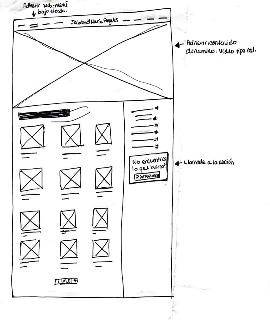 hand wireframe for online store landing page